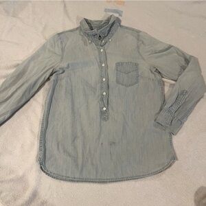 JCrew Women’s Chambray Half Button Light Blue Denim Shirt
